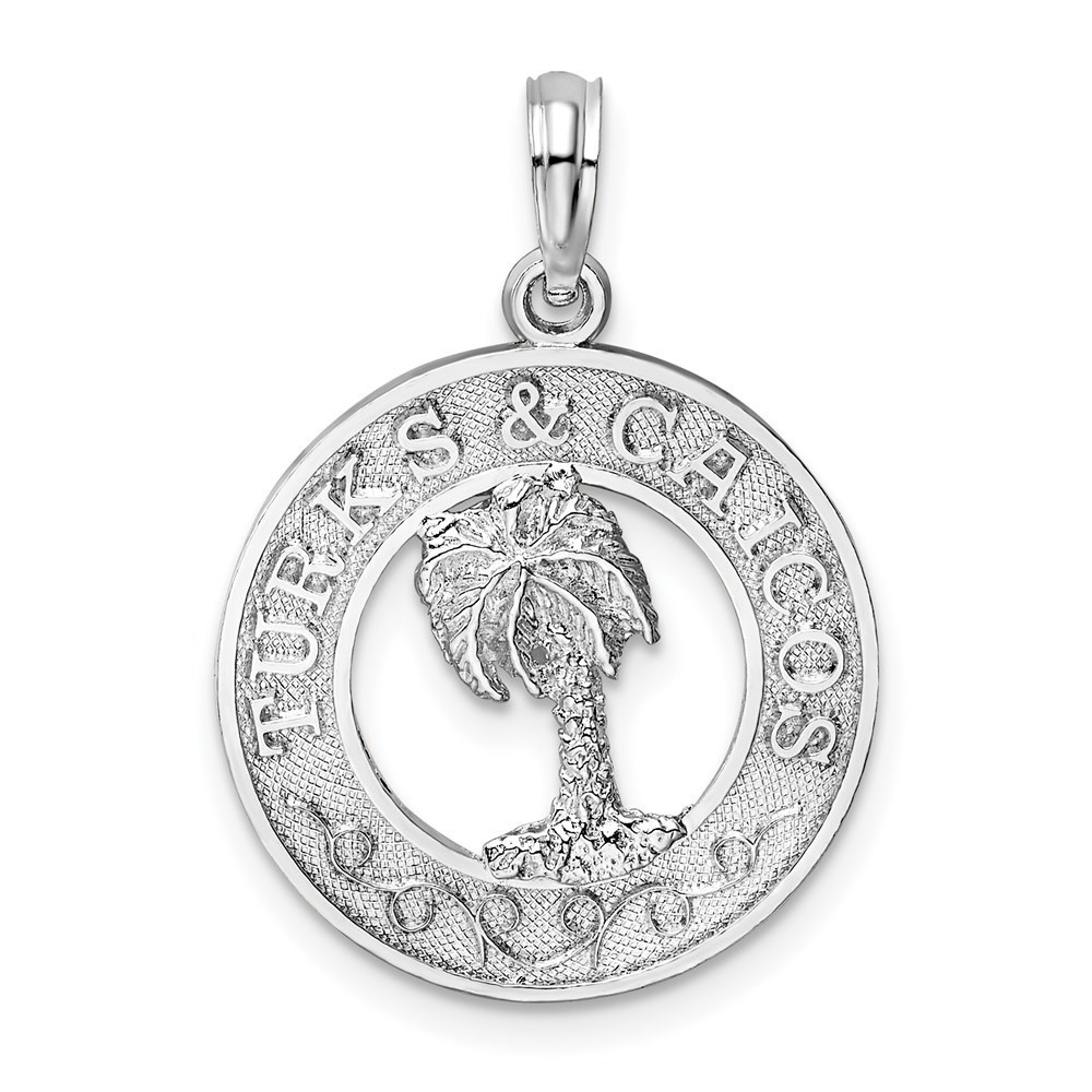 Sterling Silver Small Travel Textured Turks Caicos Palm Tree Necklace Pendant